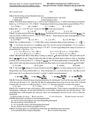 Đề kiểm tra học kỳ 2 môn vật lý trường THPT Nguyễn Hồng Đạo thời gian làm bài 45 phút (không kể thời gian phát đề)